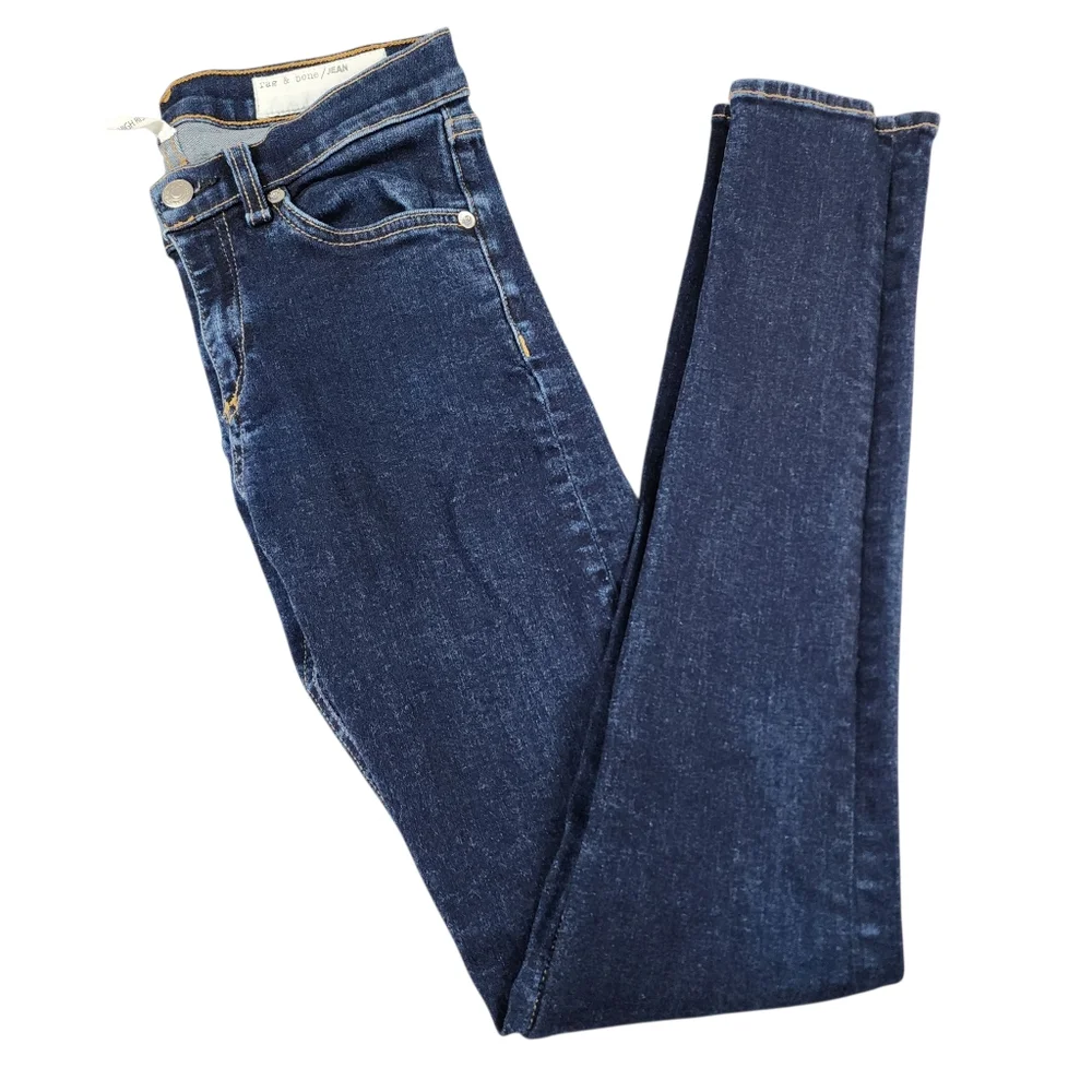 Rag & Bone High Rise Dark Wash Skinny Jeans Stretch Denim Size 26x30 - Picture 9 of 10